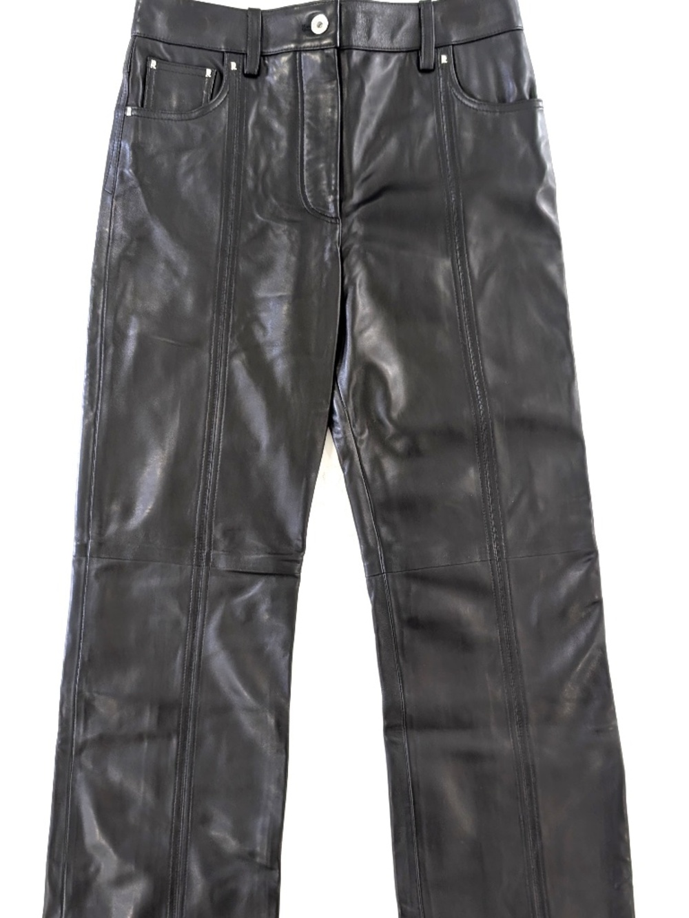 Rabanne Lambskin Leather Pants Black Size 36 FR NWT Straight Leg Exposed Seam